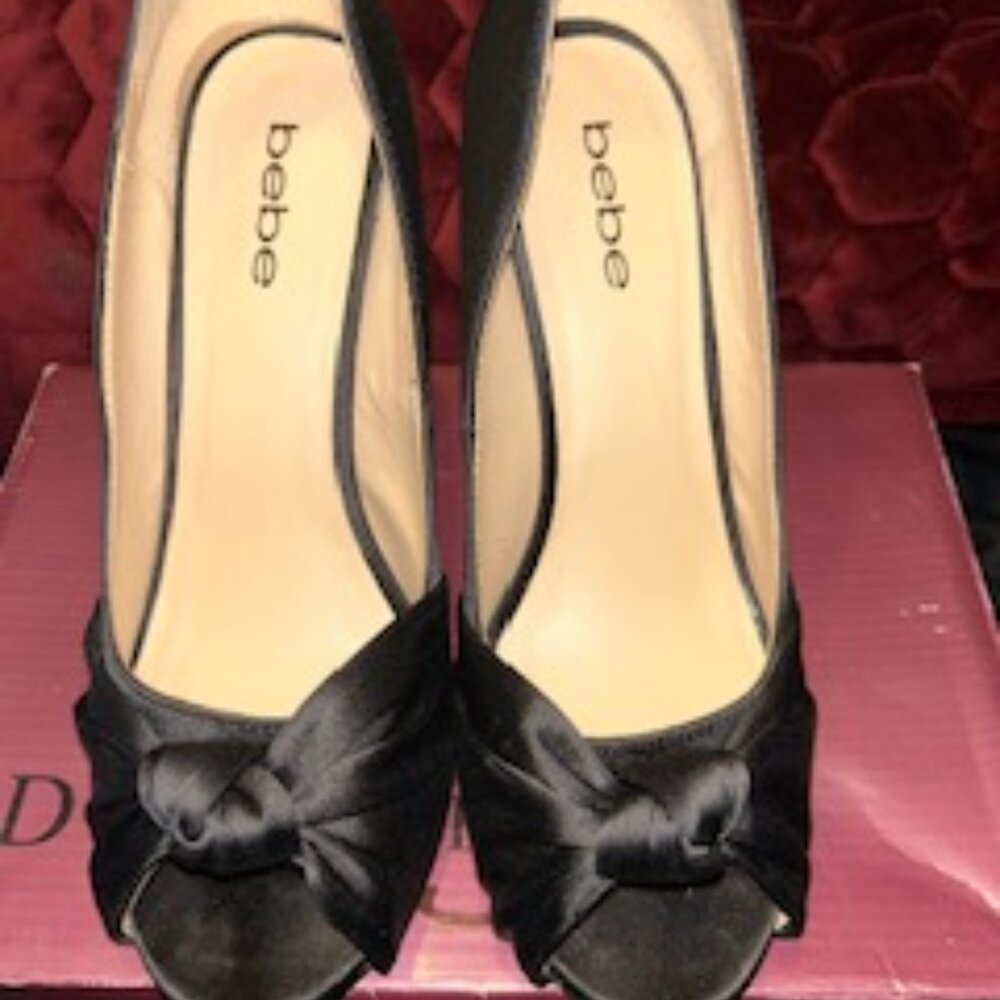 Black satin 4-inch heels